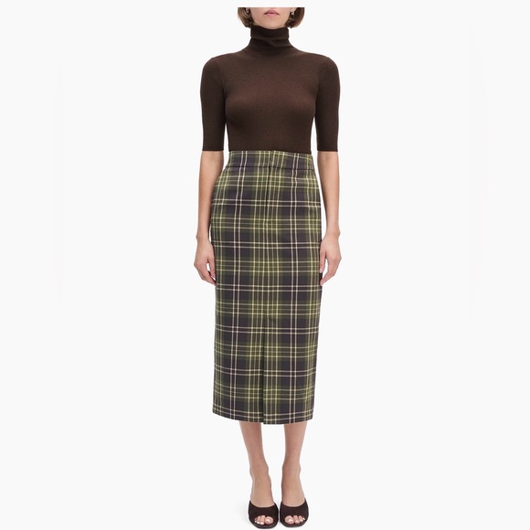 Favorite Daughter plaid Meyer midi Pencil Skirt in Olive and Black NEW